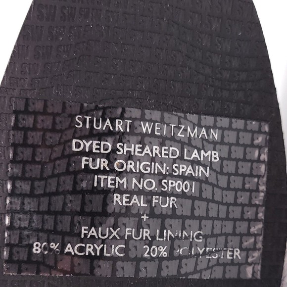 Stuart Weitzman Furgetit Raven Long Claw Blue Shearling Black Suede Mules Sz 7.5 - Picture 7 of 9